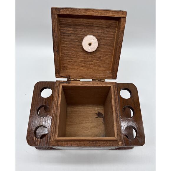 Vtg Decatur Finger Jointed Wooden Humidor Aztec Clay Moistener 6 Pipe Holder - Picture 3 of 11